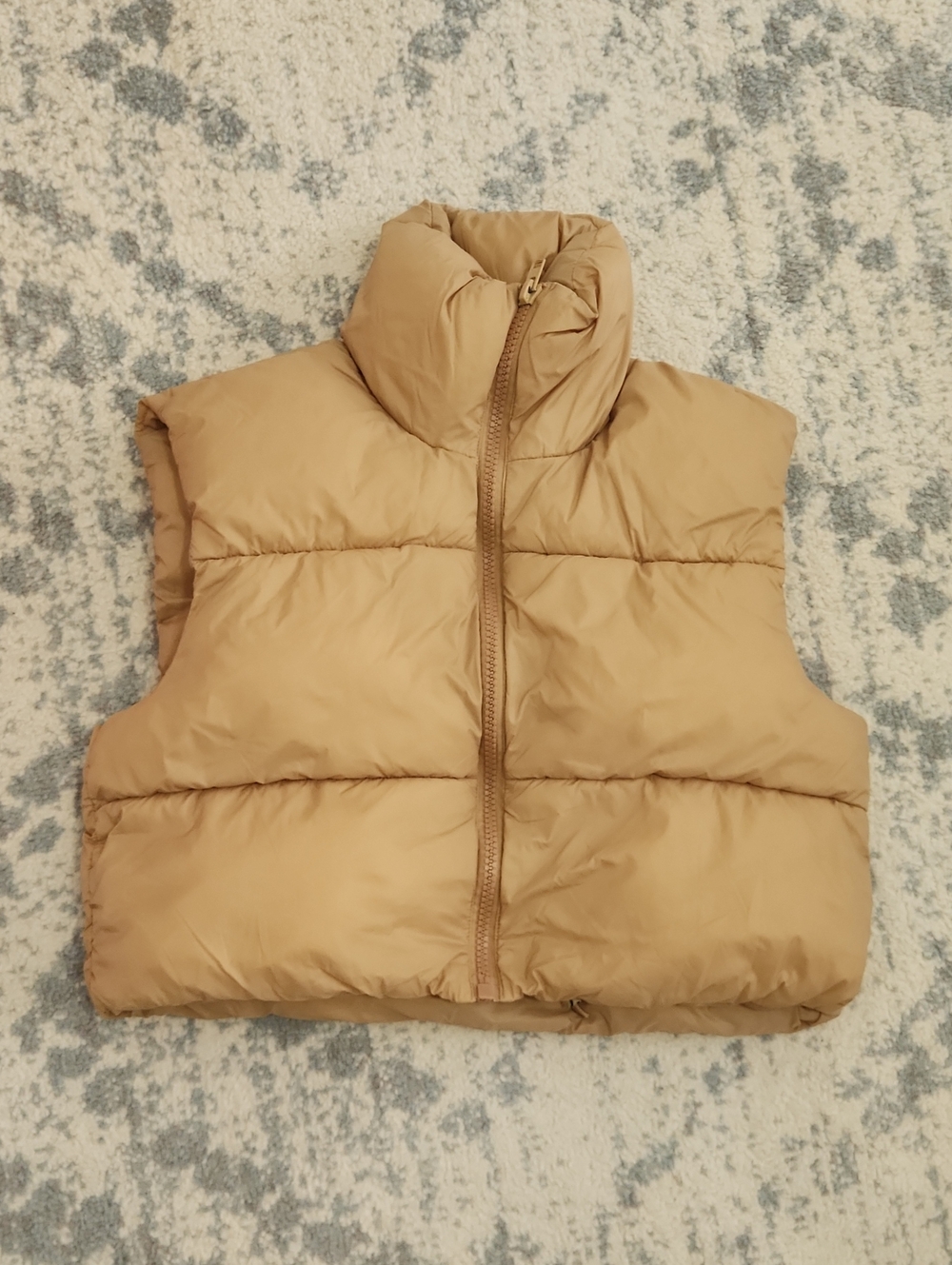 Cropped Puffer Vest in Tan with High Neck
